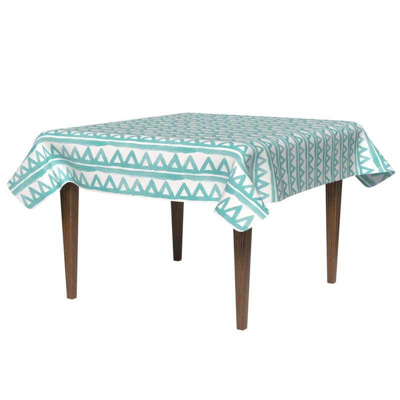 Polyester Tablecloth, 140×140 cm - Turquoise White