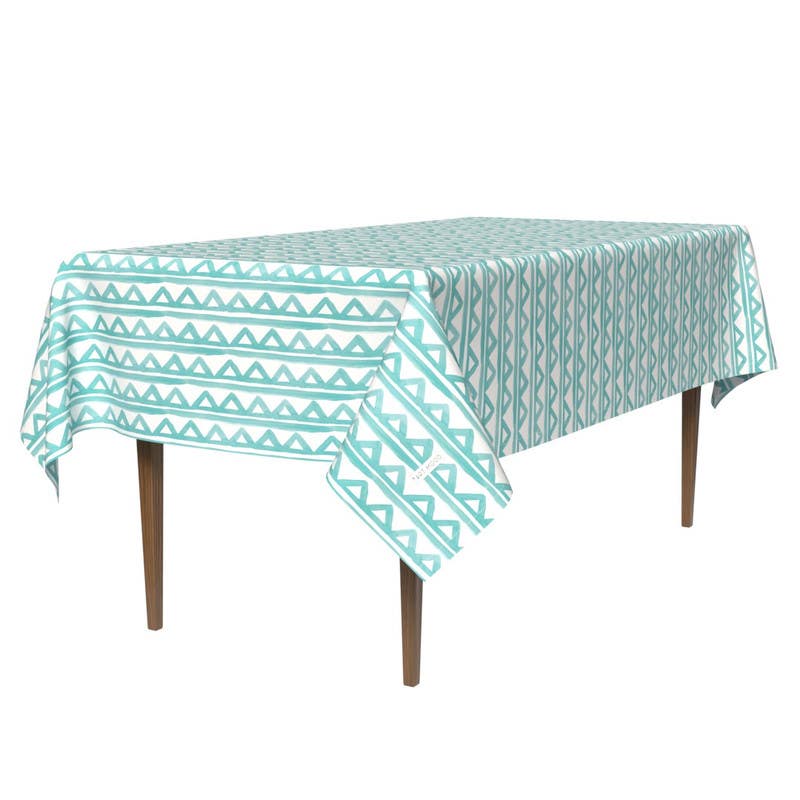 Polyester Tablecloth, 140×300 cm - Turquoise White