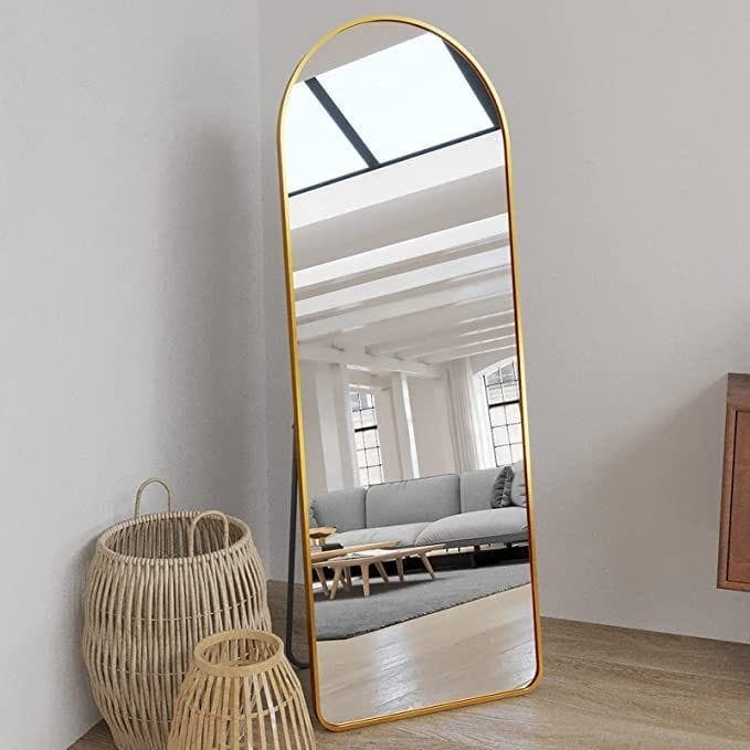 Lion Hose Rectangular Folding Metal Frame Stand Mirror, 170×60 Cm - Golden
