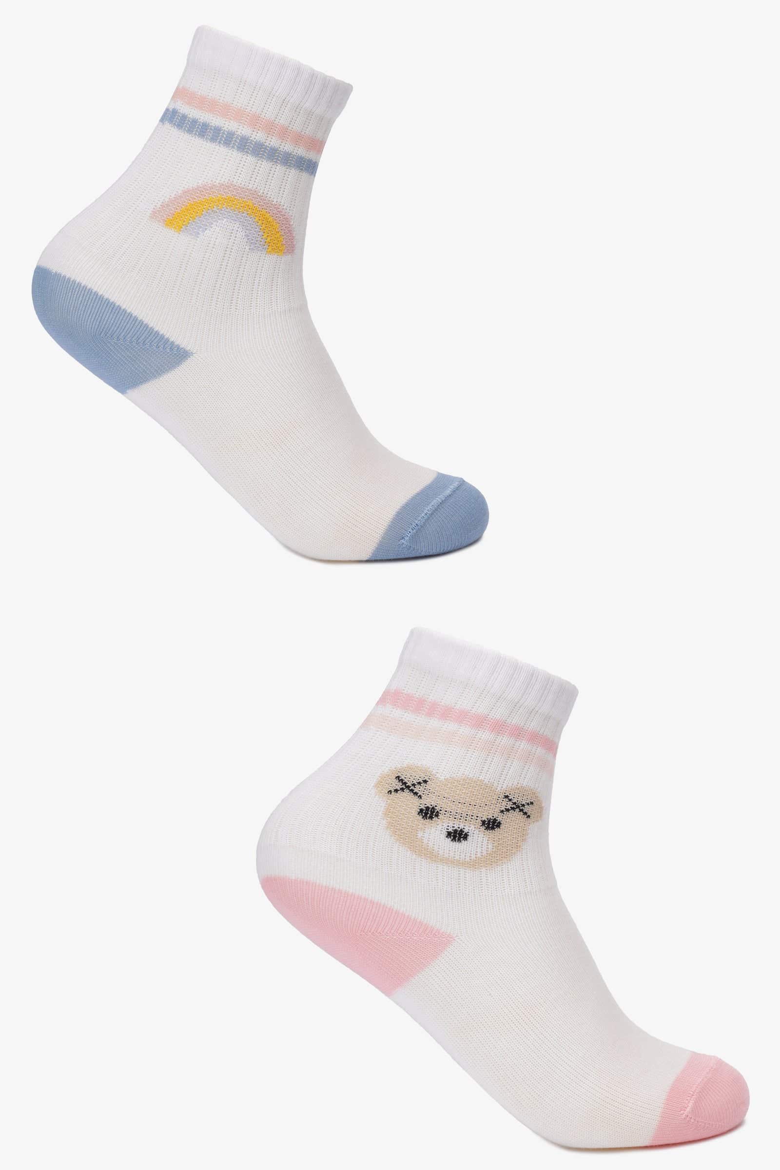 Carinawear Girly Printed Socks - 2 Pairs, Cute Designs, Mid-Crew Length