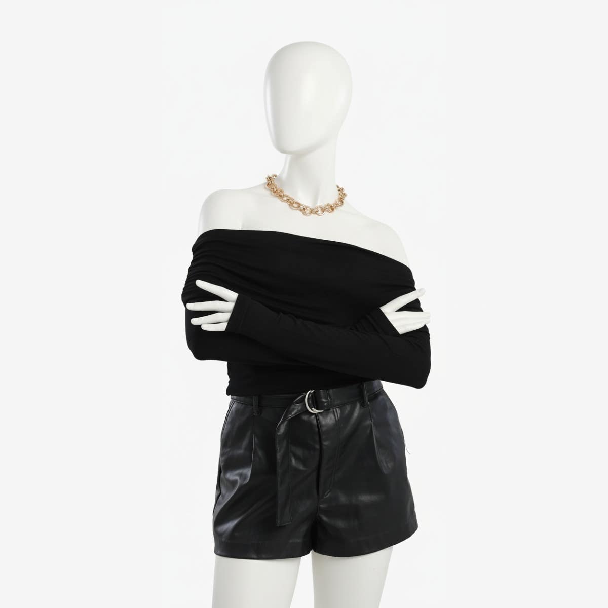 Carinawear Black Slim Fit Off-Shoulder Top | Viscose Blend, Long Sleeves