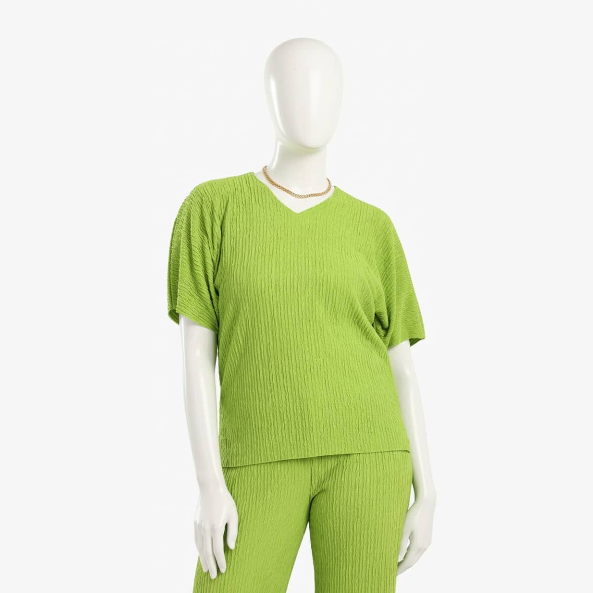 Carinawear Ribbed Lounge Blouse - Lightweight Polyester, V-Neck, Short Sleeves