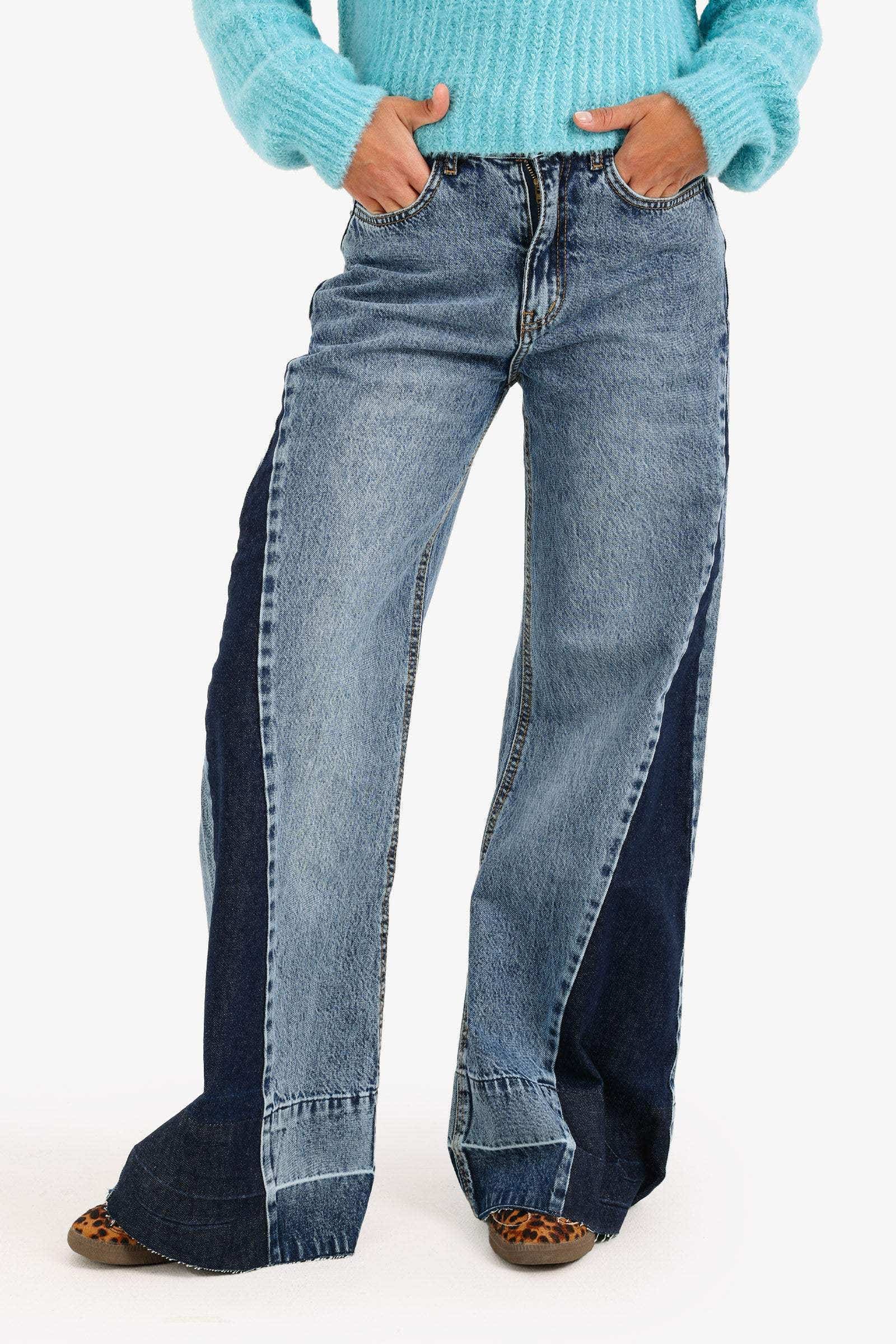 Carina Flare Leg Denim Jeans with Contrasting Panel