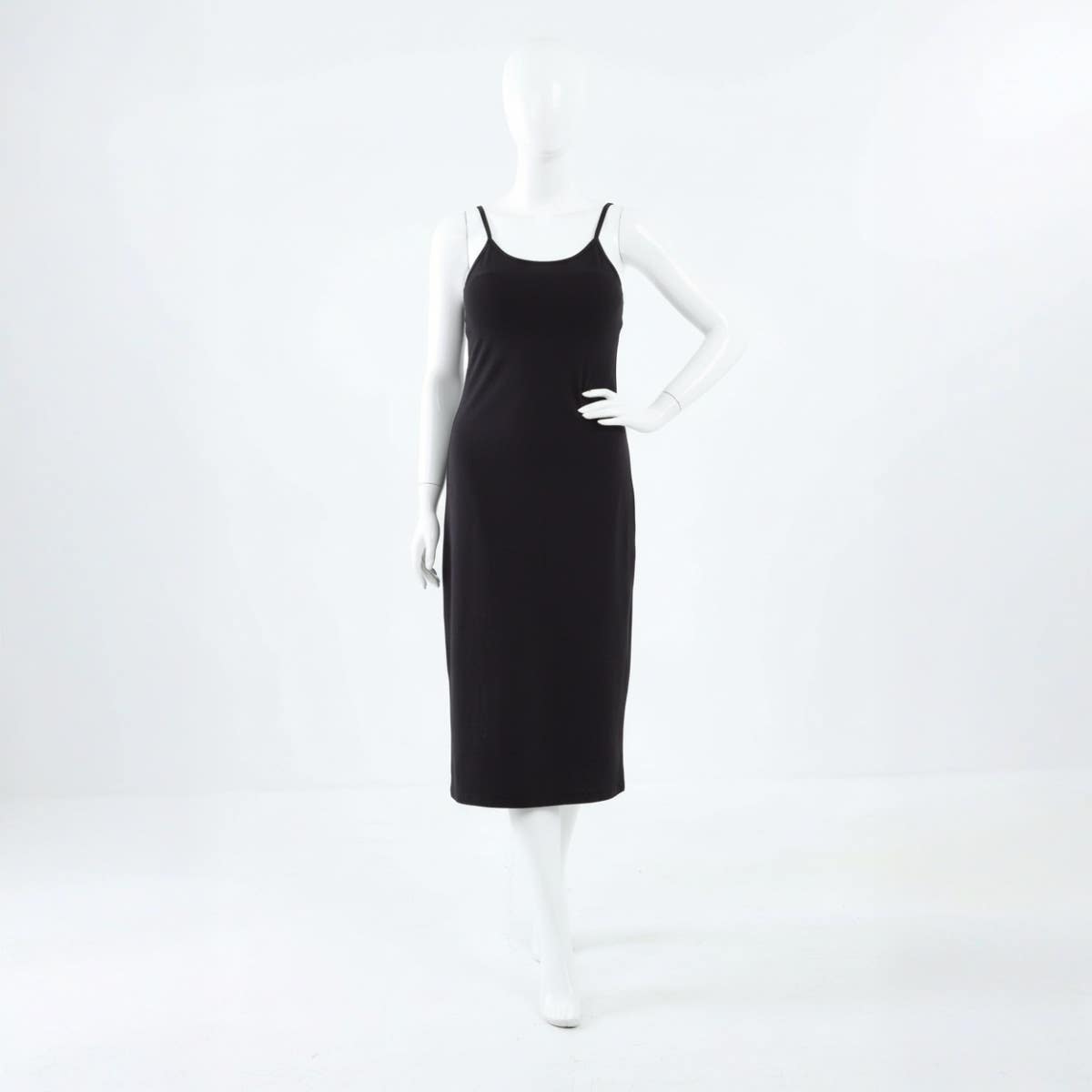 Carina Cotton Sleeveless Cami Midi Dress - Solid Pattern Slim Fit