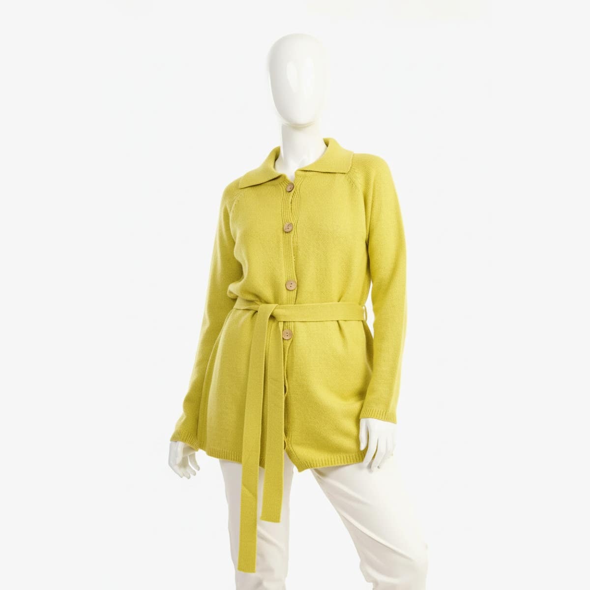 Carinawear Wool-Acrylic Hip Length Cardigan | Solid Pattern | Collared Neck | Button Down Closure | Ribbed Cuffs & Hem