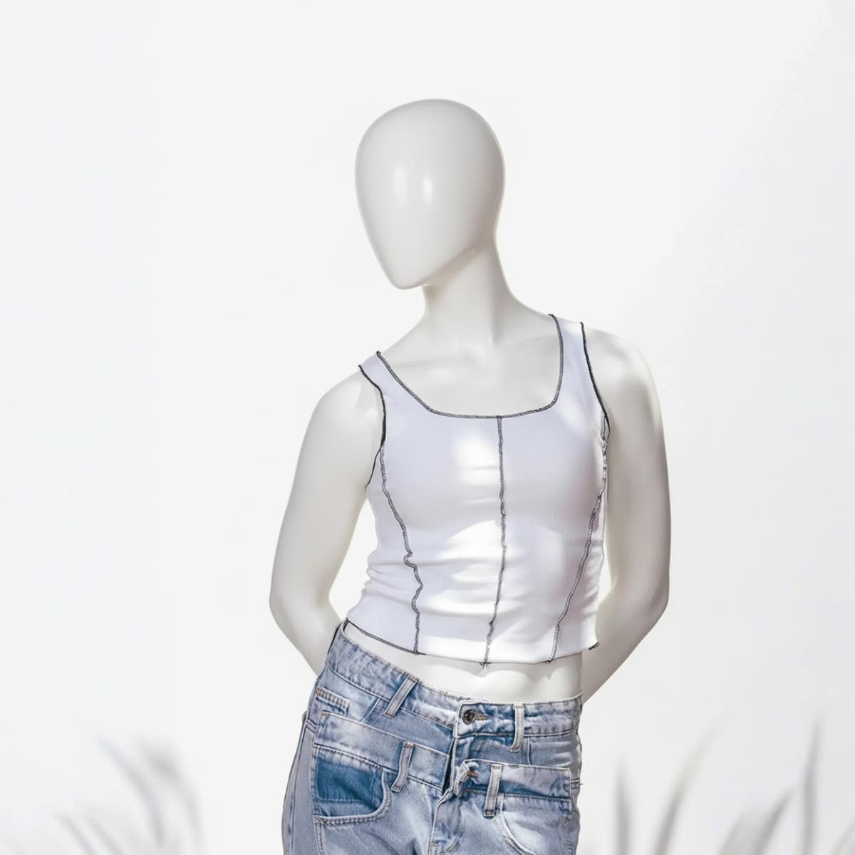 Carinawear Ribbed Cotton Contrast Stitch Tank Top