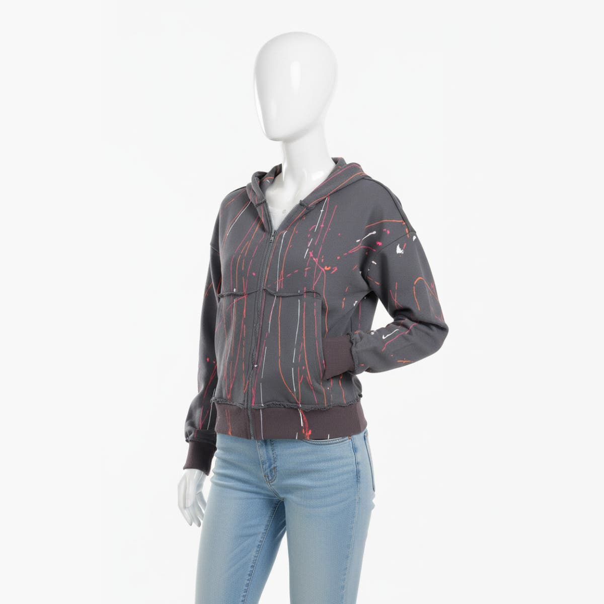 Carinawear Abstract Streaks Lounge Jacket | Milton Fabric, Zip-Up, Hooded | Pink, Orange, White