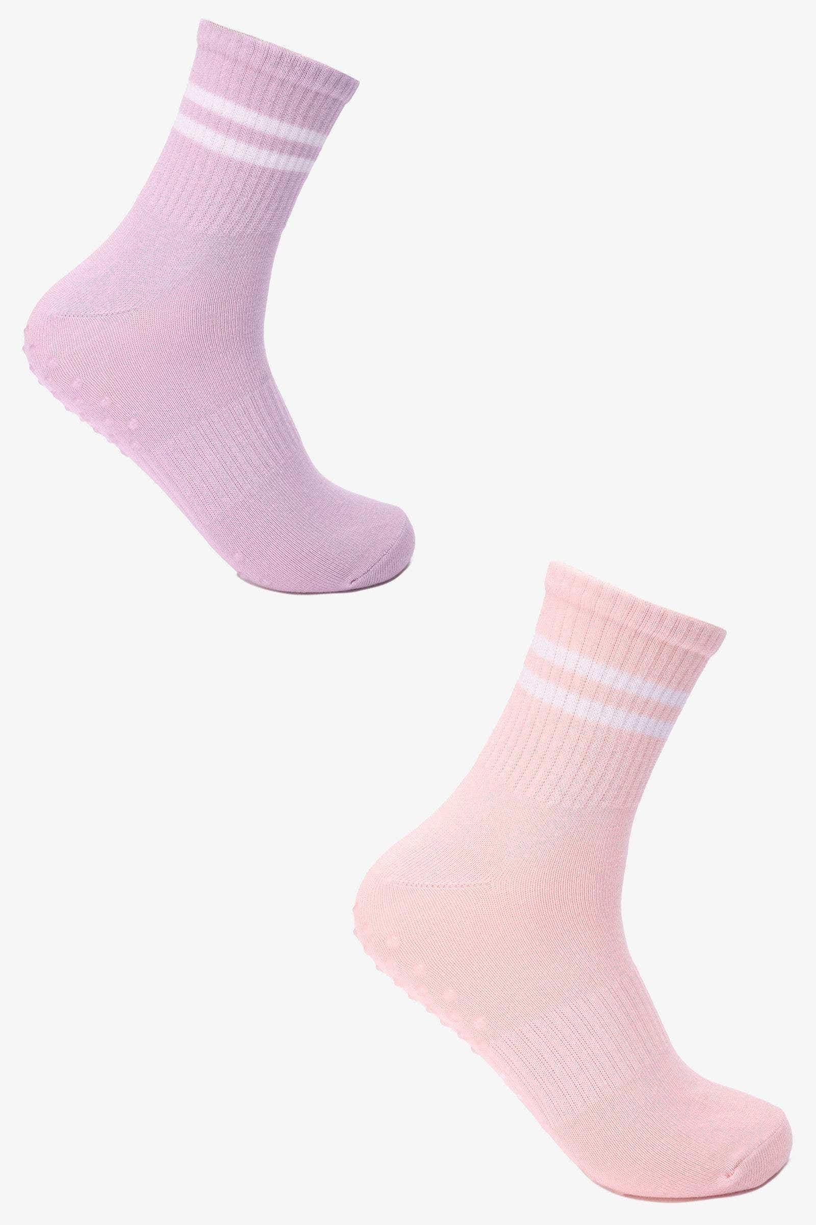 Carinawear Ribbed Grip Crew-Length Long Socks with Non-Slip Sole