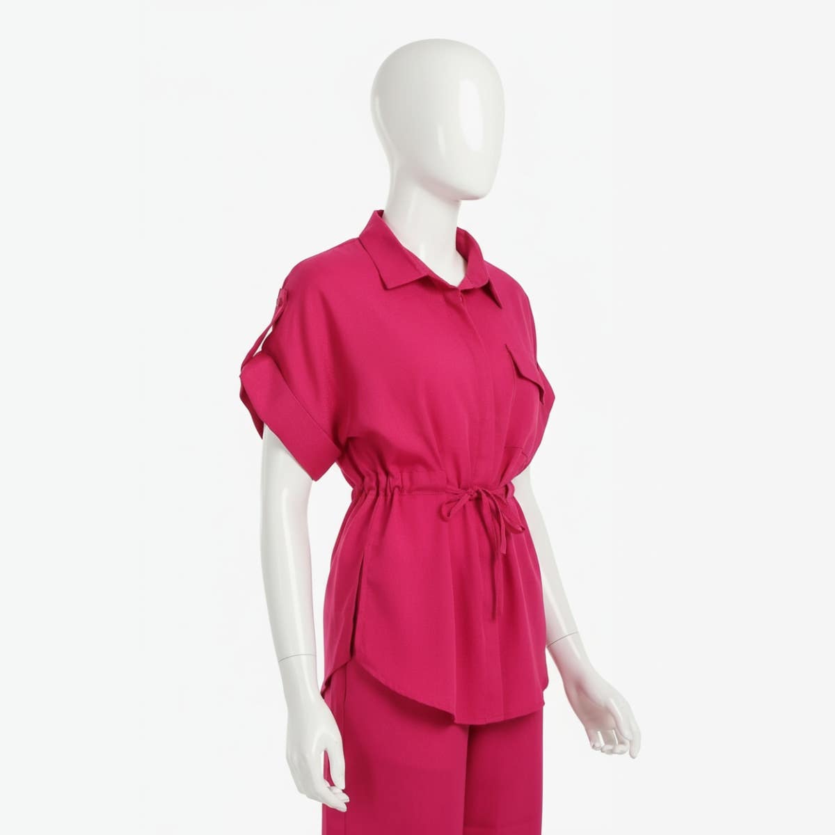 Carinawear Collared Shirt with Drawstring Waist - Casual & Chic Style