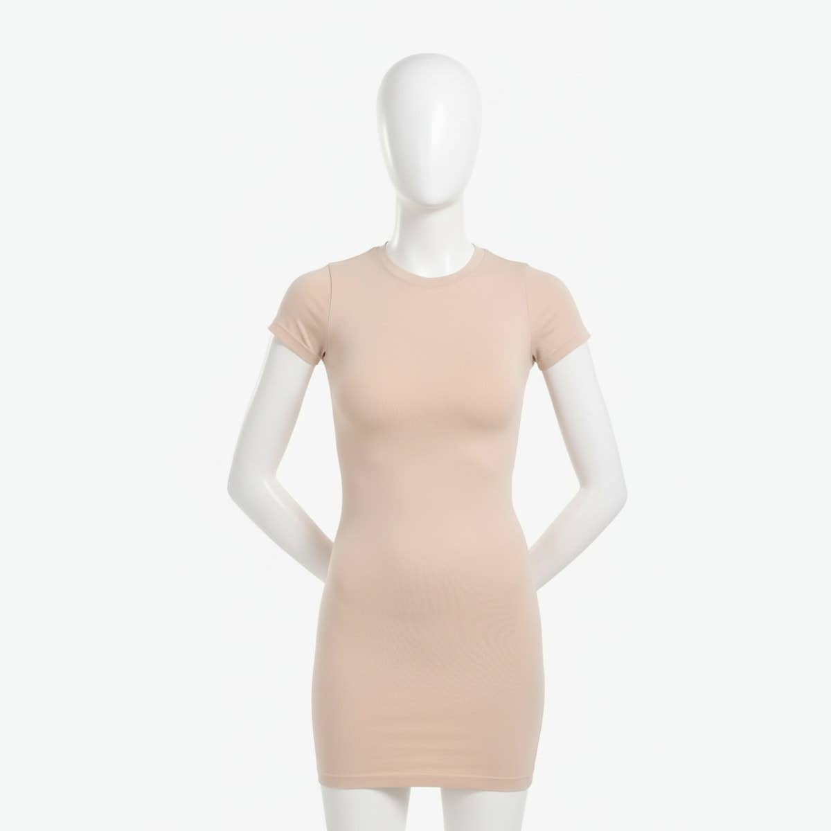 Carinawear Slim Fit Mini Dress | Solid Pattern, Short Sleeves, Crew Neck