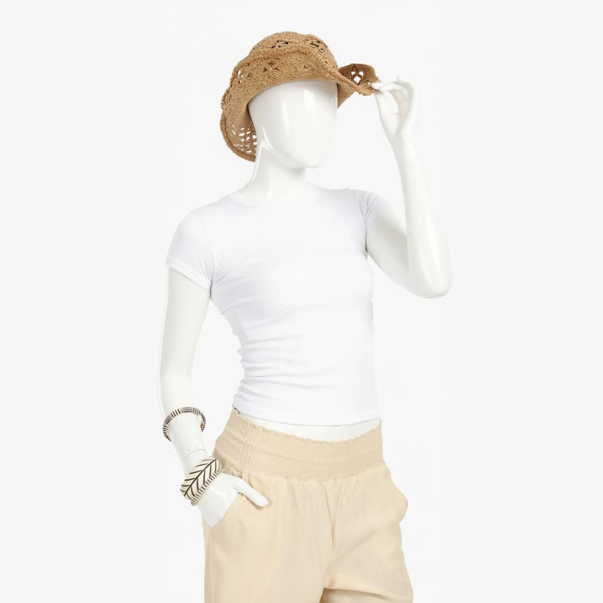 Carinawear Slim Fit Ribbed Crew Neck Top - Polyamide Short Sleeve Slim Fit Top