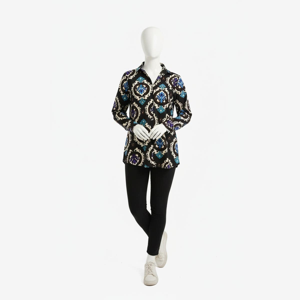Carinawear Black Printed Voile Shirt | Relaxed Fit, Long Sleeves, Button-Down | Everyday Tops
