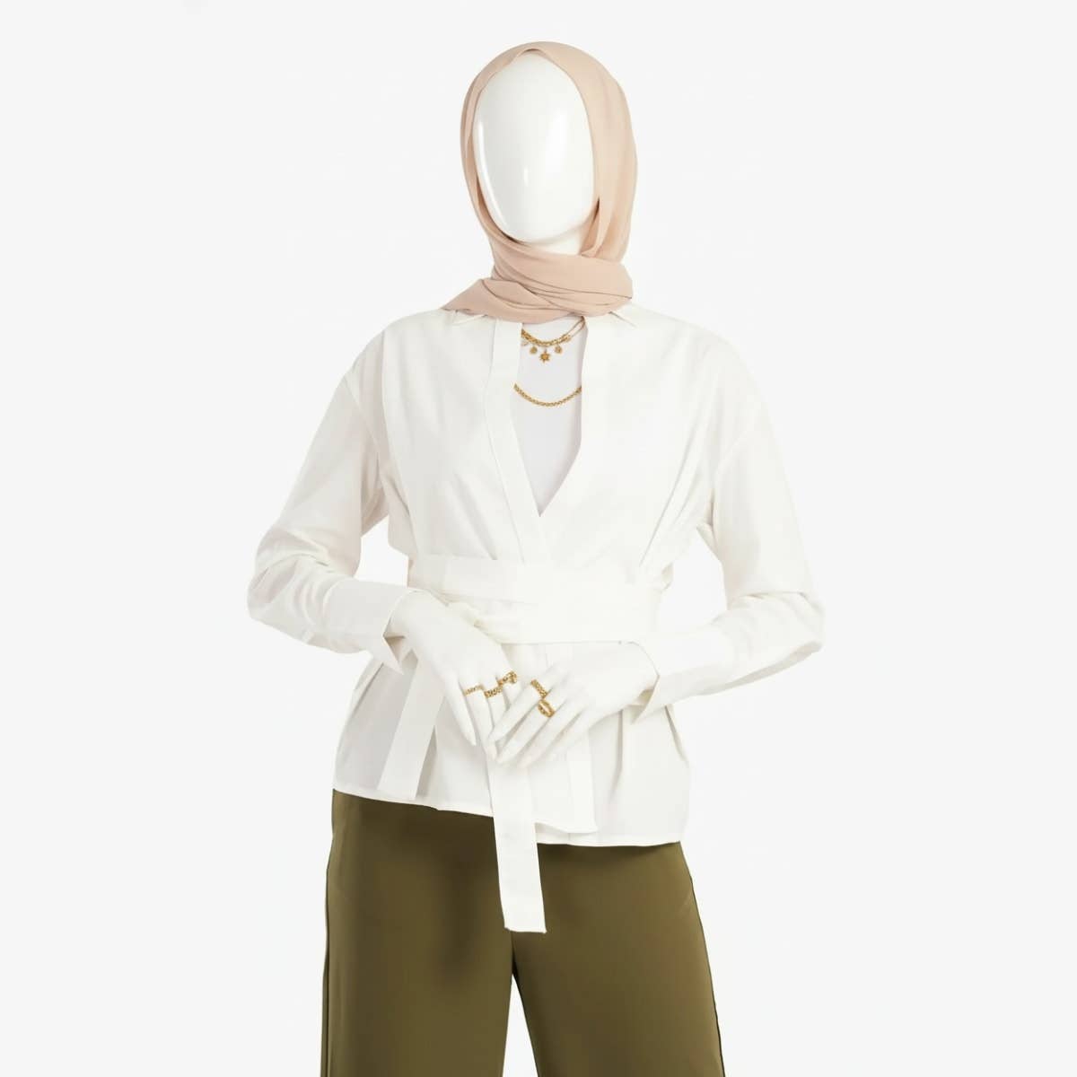 Carinawear Cotton Blend Shirt with Waist Belt - Classic Style, Modern Elegance