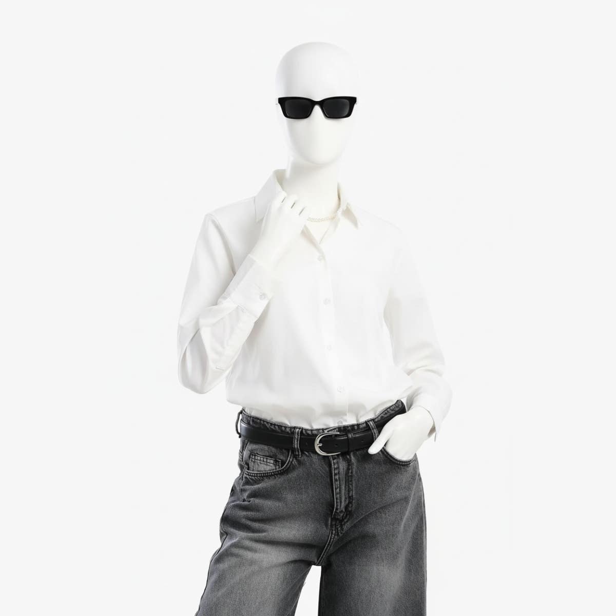 Carinawear Asymmetrical Poplin Long Sleeves Shirt - Solid Pattern, Modern Design, Button-Down - Everyday Tops