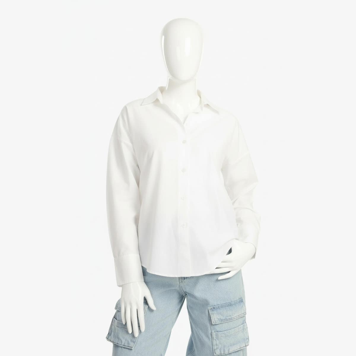 Carinawear Basic Cotton Blend Shirt | Solid Pattern, Collared Neck, Long Sleeves