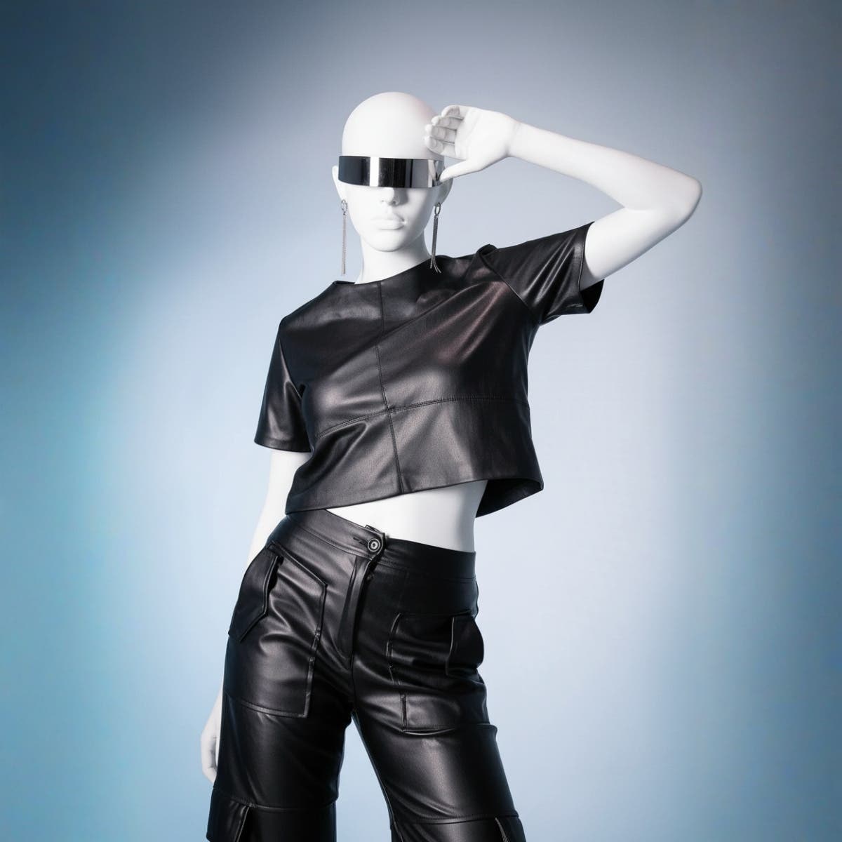 Carinawear Black Leather Short Sleeves Top - Modern Edgy Style