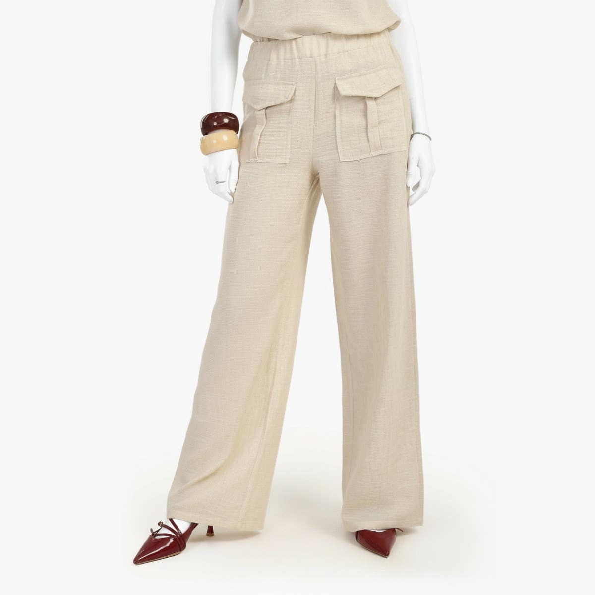 Carinawear Straight Cut Pants with Front Flap Pockets - Cotton Blend