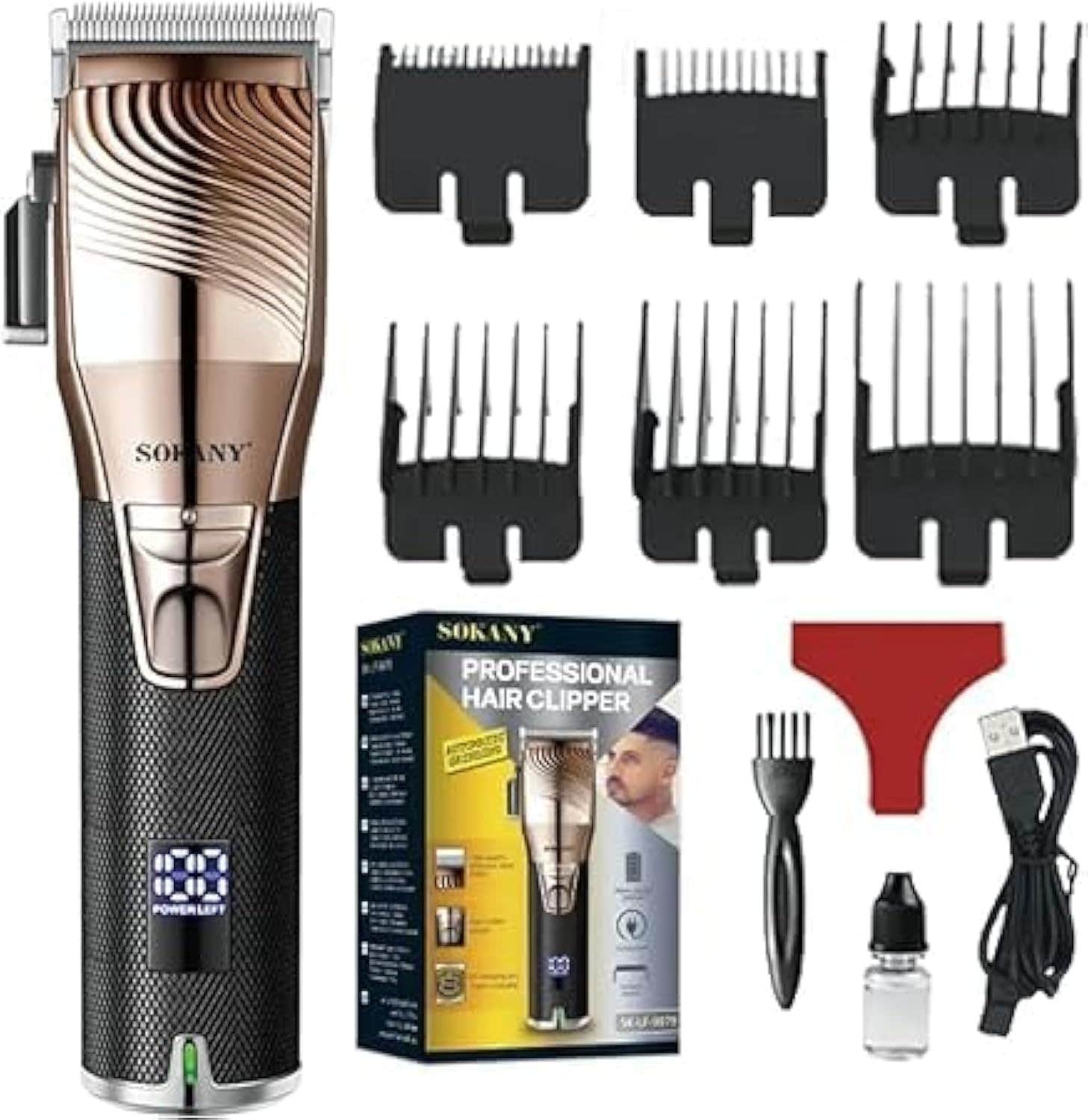 Sokany Sk-9979 Professional Hair Clipper - Corded/Cordless, LCD Display, Stainless Steel Blade
