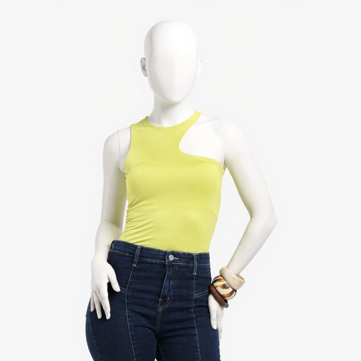 Carinawear Asymmetrical Neck Cotton Blend Top | Slim Fit Sleeveless Blouse