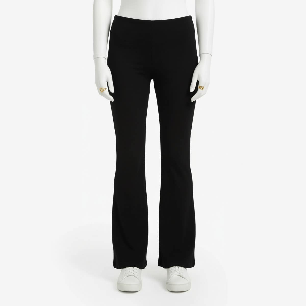 Carinawear Elastic Waist Flare Pants in Beige - Viscose Blend Full Length Flare Leg