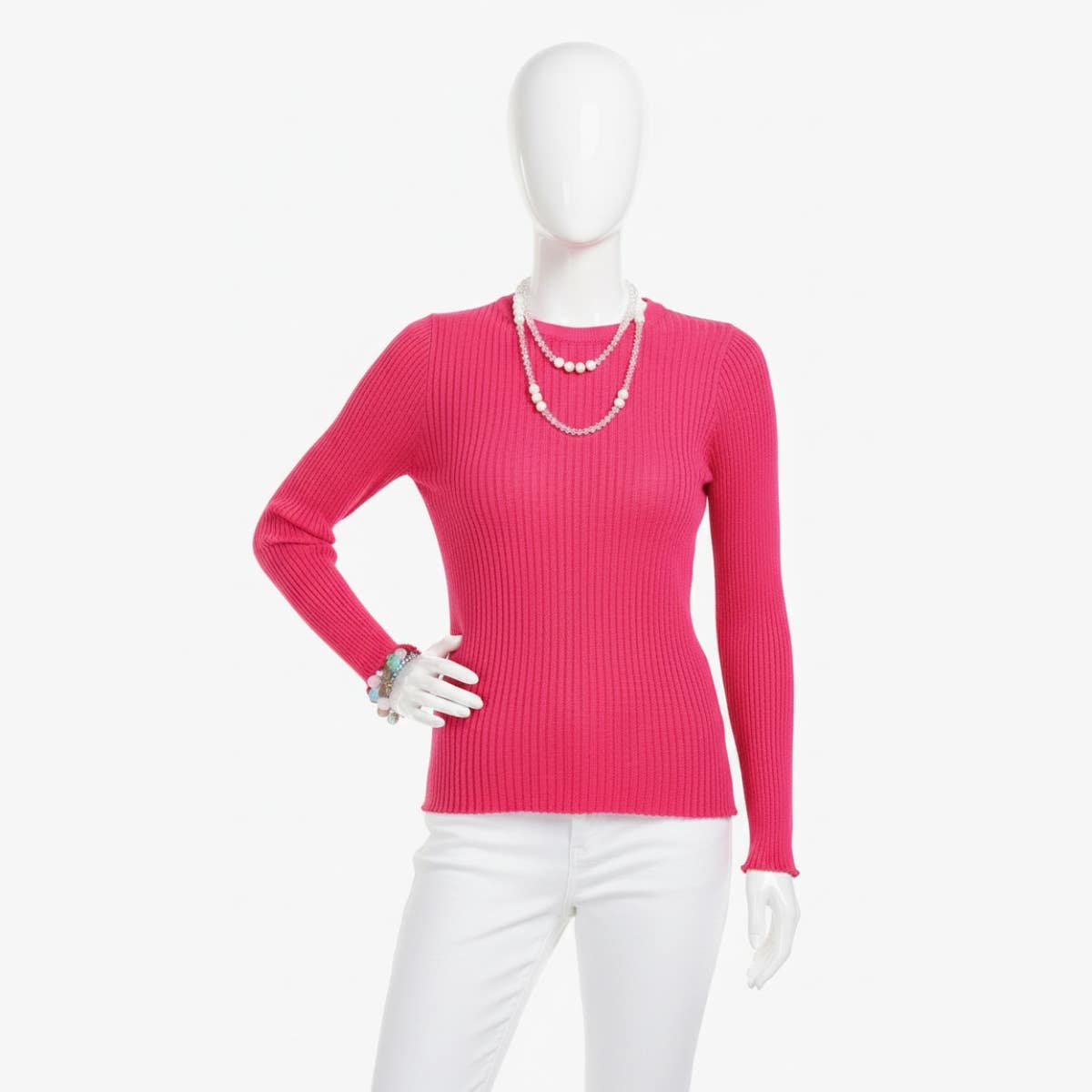 Carinawear Ribbed Frilled Hem Top | Slim Fit Tencel | Crew Neck | Long Sleeve | Lightweight