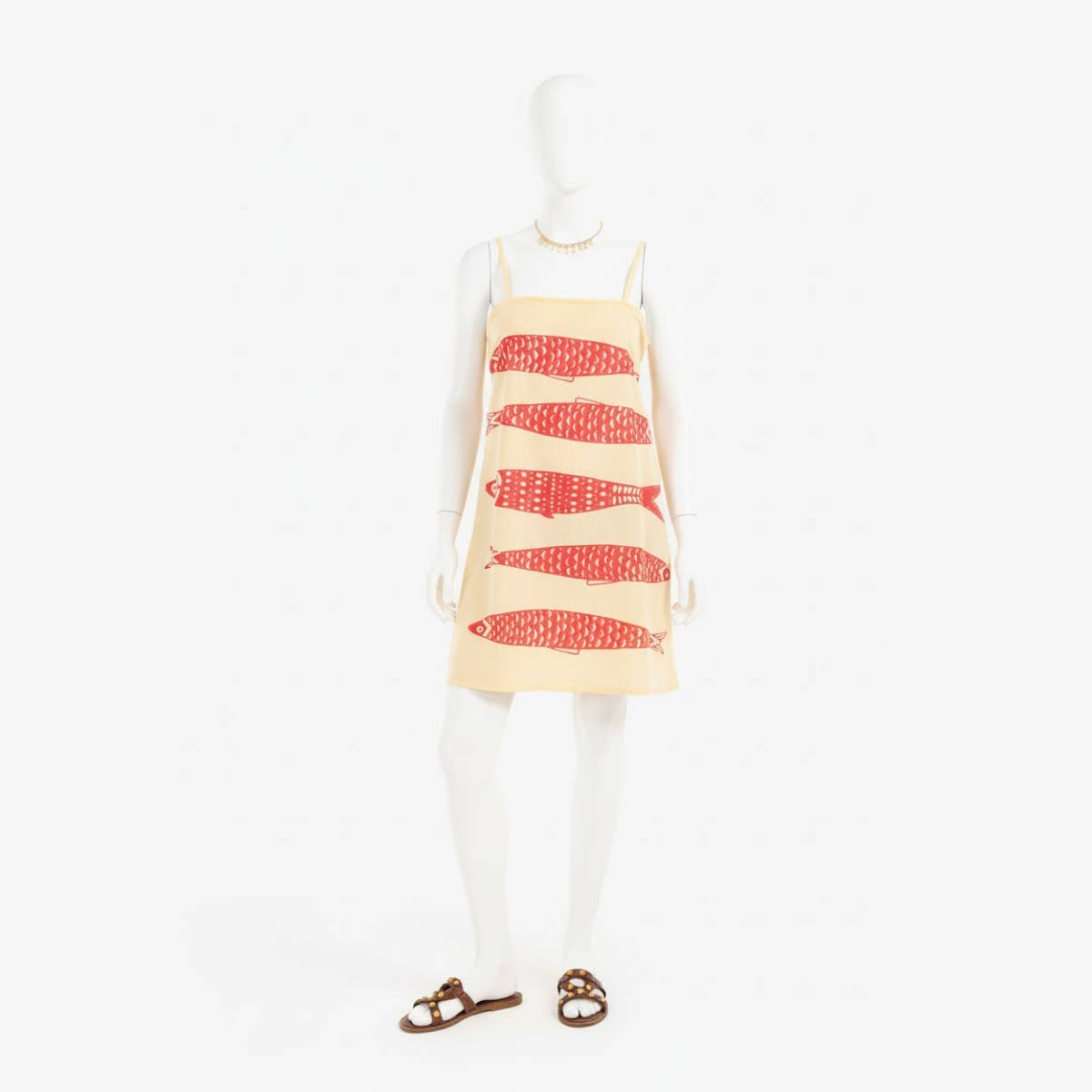 Carinawear Fish Print Beach Dress | Tencel Fabric, Square Neck, Spaghetti Straps