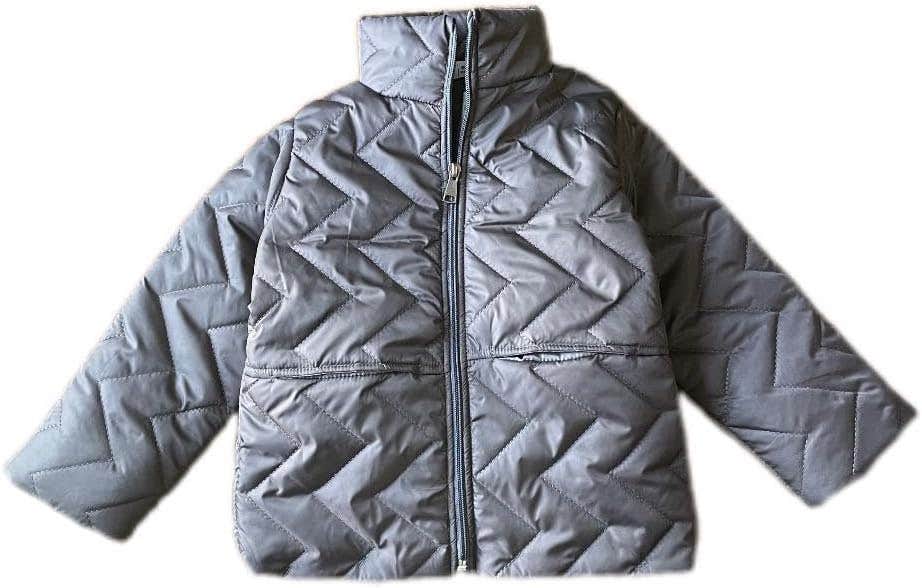 Kids Winter Quilted Jacket, Grey, Full Zipper, Ribbed