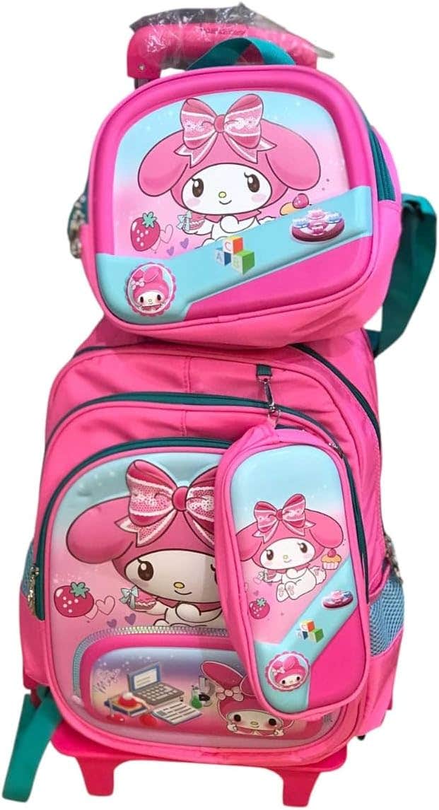 Girls' Pink School Bag with Wheels, Pencil Case & Lunch Bag - Ideal for School & Trips