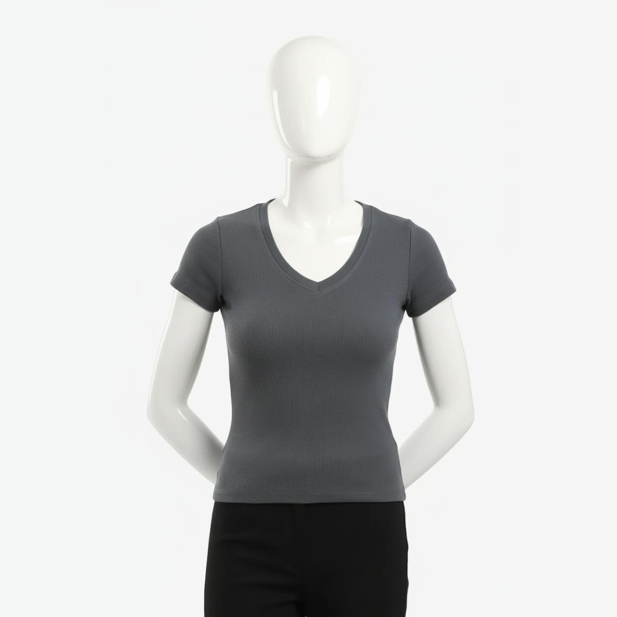 Carinawear Ribbed V-Neck Fitted Top | Short Sleeve Cotton Blend Shirt