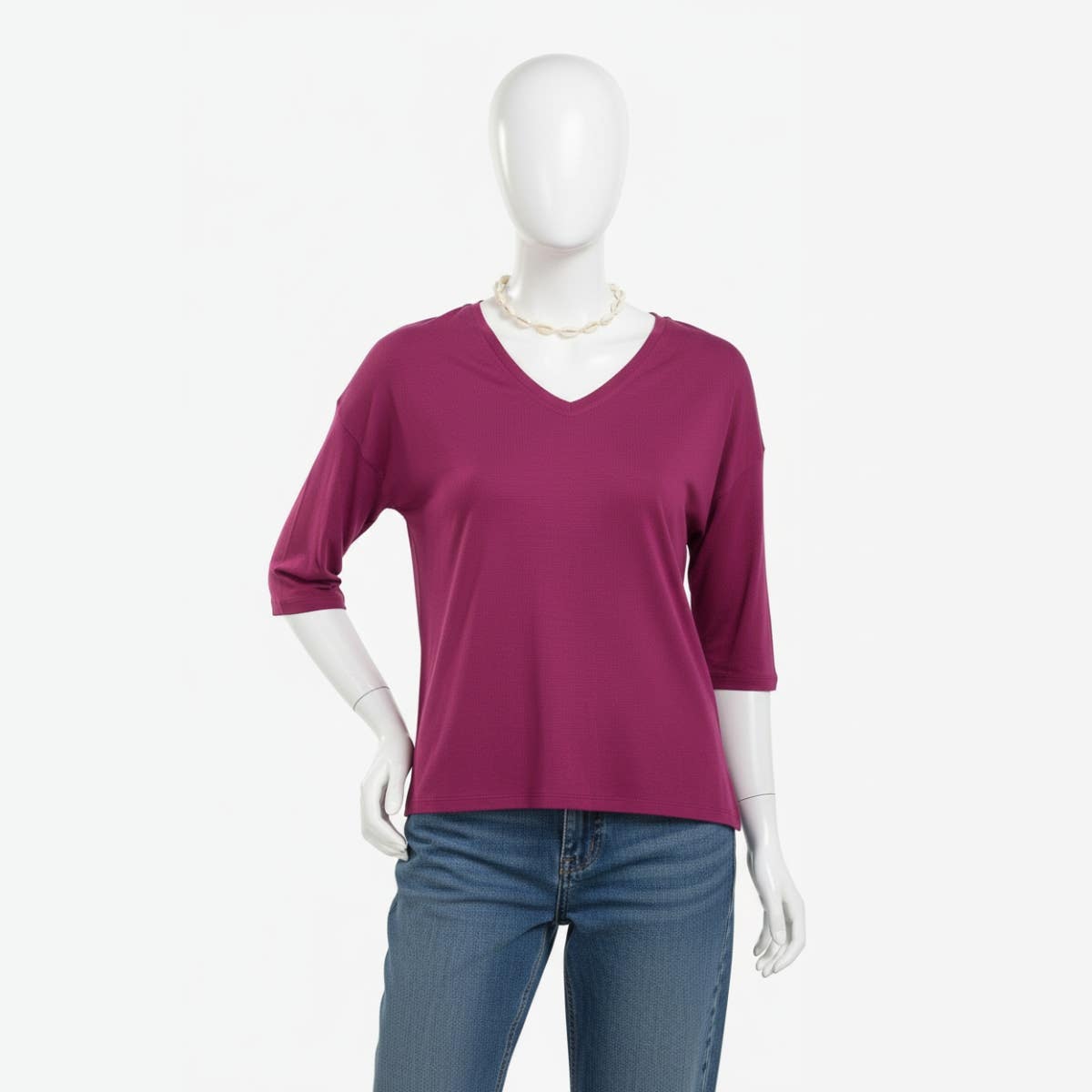 Carinawear Relaxed Viscose Top with V-Neck and 3/4 Sleeves
