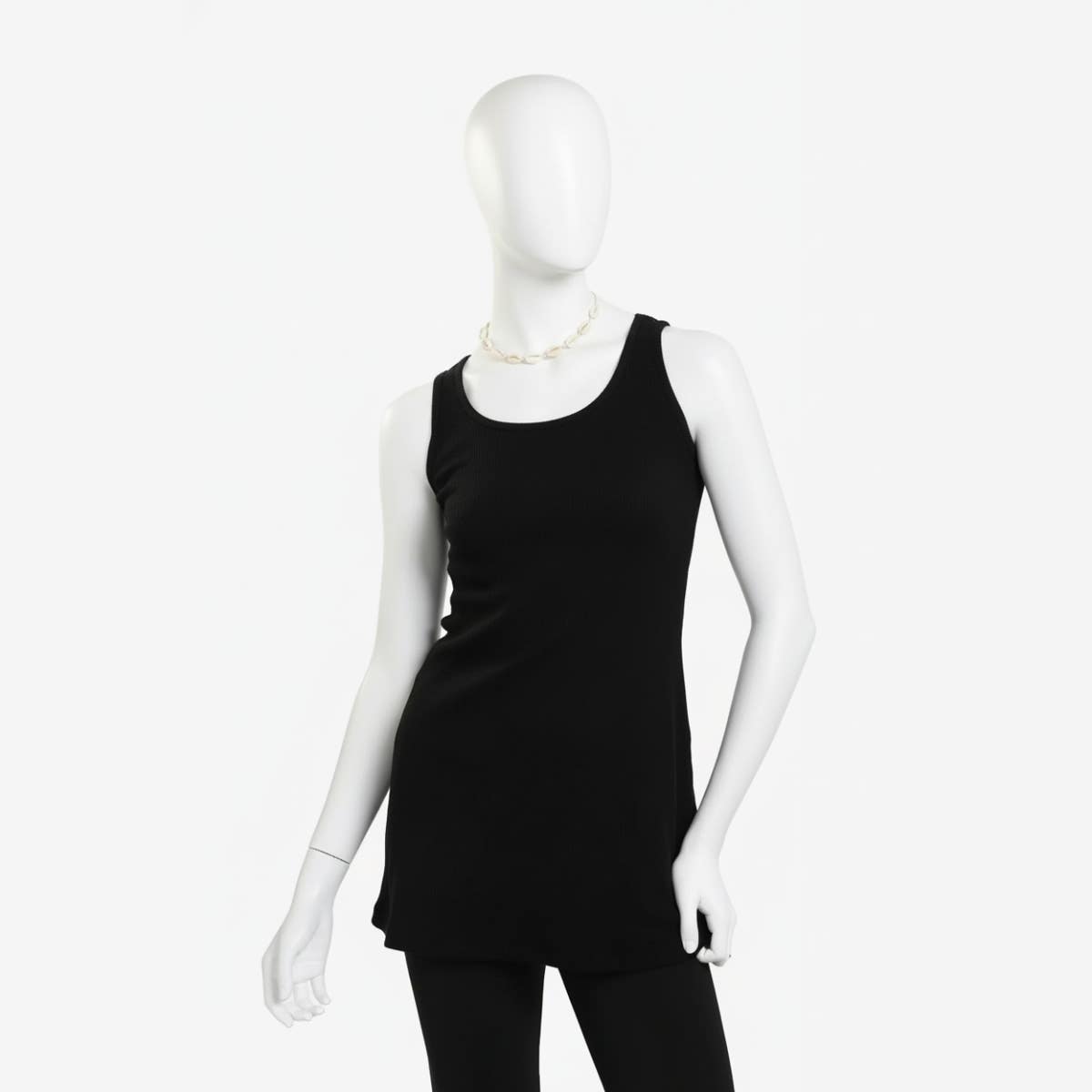 Carinawear Ribbed Cotton Slim Fit Sleeveless Long Top - Grey, Size S