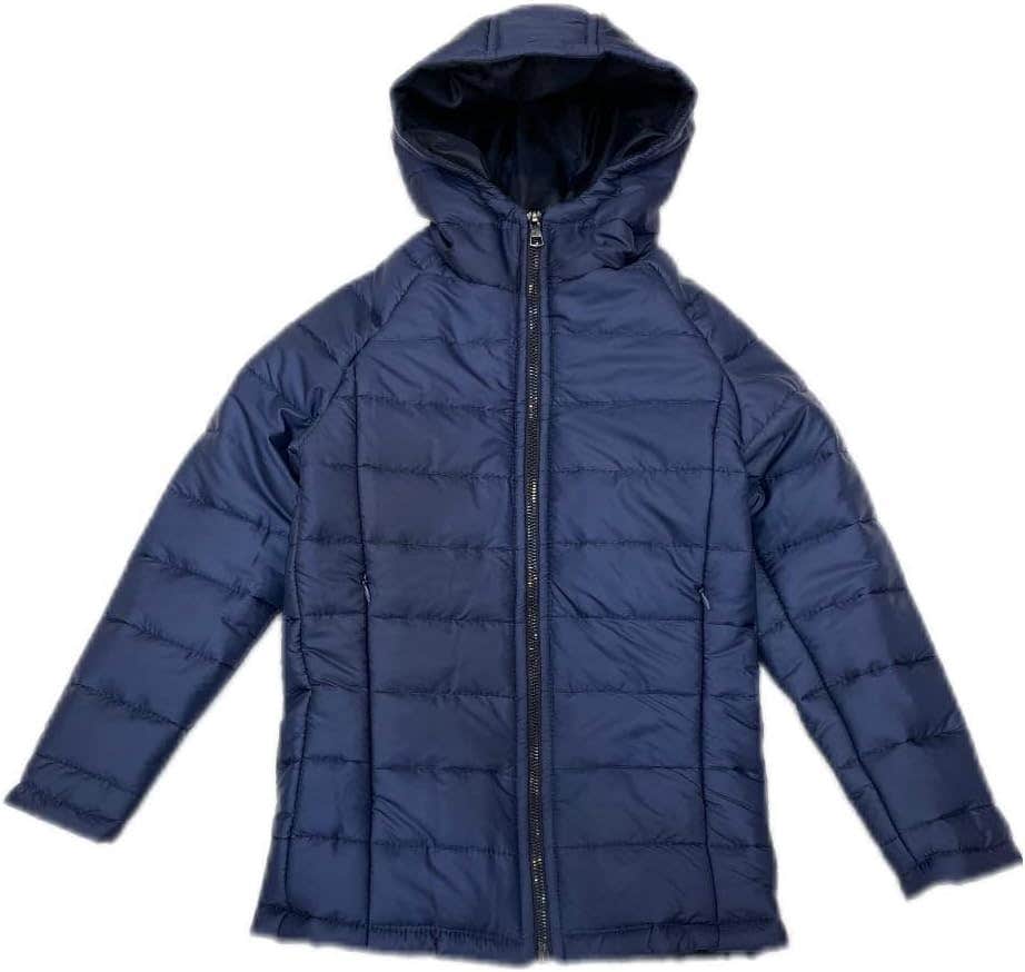Kids Winter Quilted Jacket with Hood, Navy, Full Zip