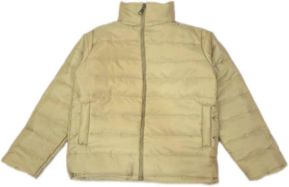 Kids Winter Quilted Jacket, Beige, Full Zipper, Ribbed