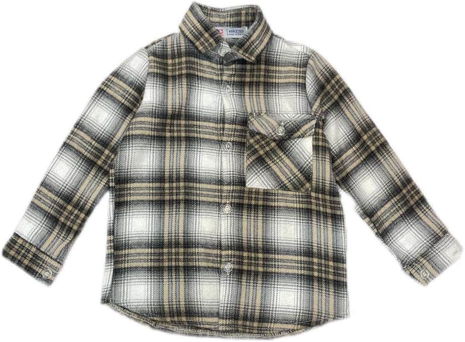 Kids Autumn Winter Plaid Gogh Shirt White Grey Beige Long Sleeve