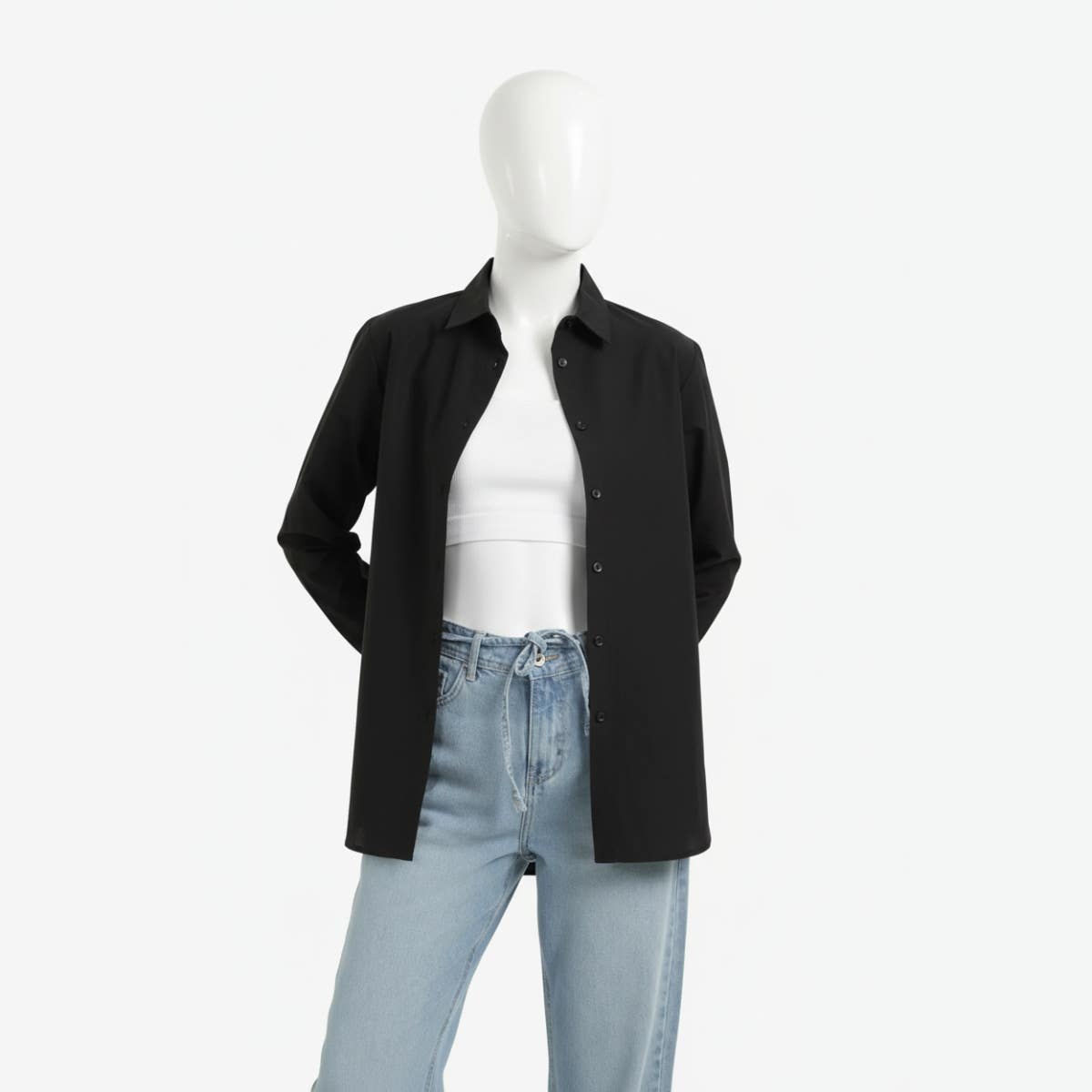 Carinawear Relaxed Solid Shirt - Off White Cotton Blend Casual Button-Down