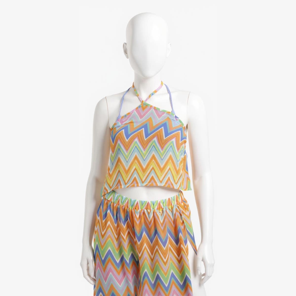 Carinawear Zigzag Chiffon Beach Top | Sleeveless Crisscross Neck Crop Top