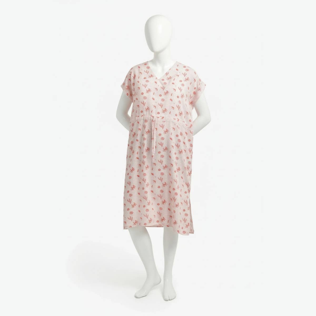 Carinawear Crab & Shells Viscose Nightgown - Ocean Print, V-Neck, Elastic Waist