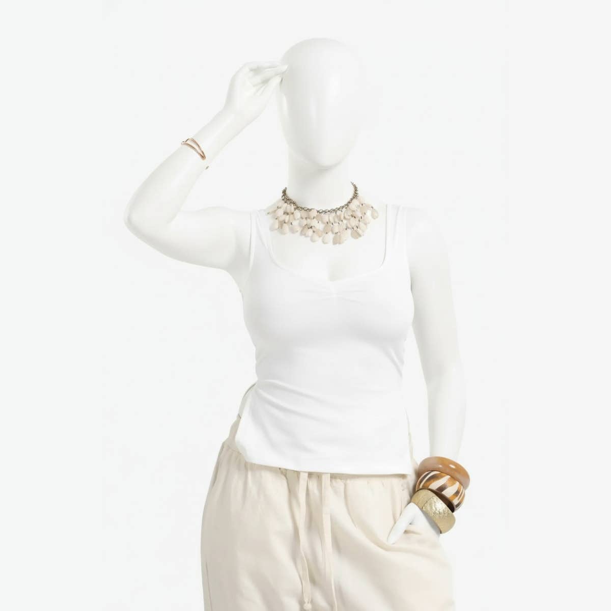 Carinawear Heart Scoop Collar Sleeveless Cotton Blend Top