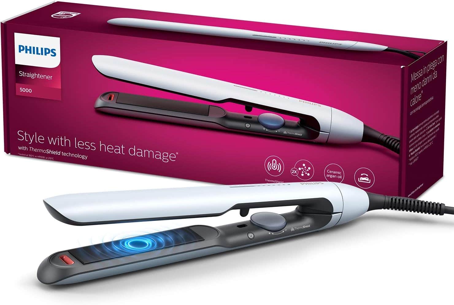 Philips BHS520/00 Hair Straightener - ThermoShield Technology, Argan Oil Plates, Ionic Care - Blue