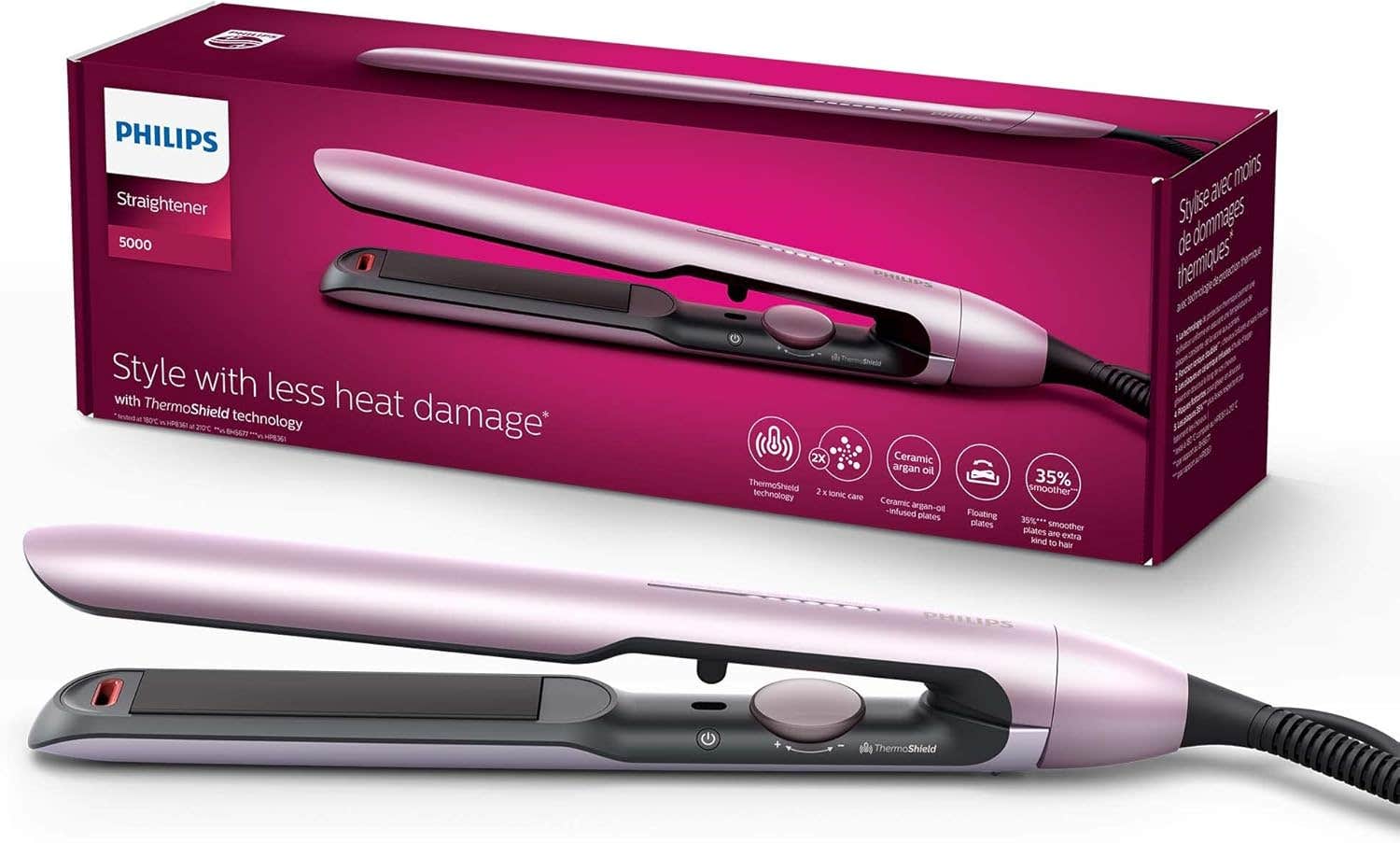 Philips 5000 Series Hair Straightener with ThermoShield Technology - Mauve Pink
