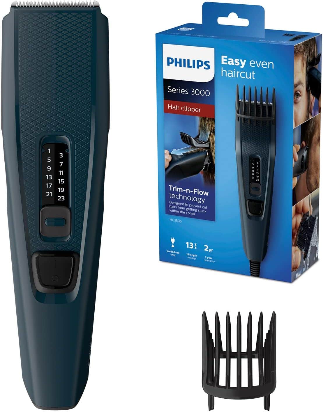 Philips Series 3000 Corded Hair Clipper - 13 Length Settings, Stainless Steel Blades