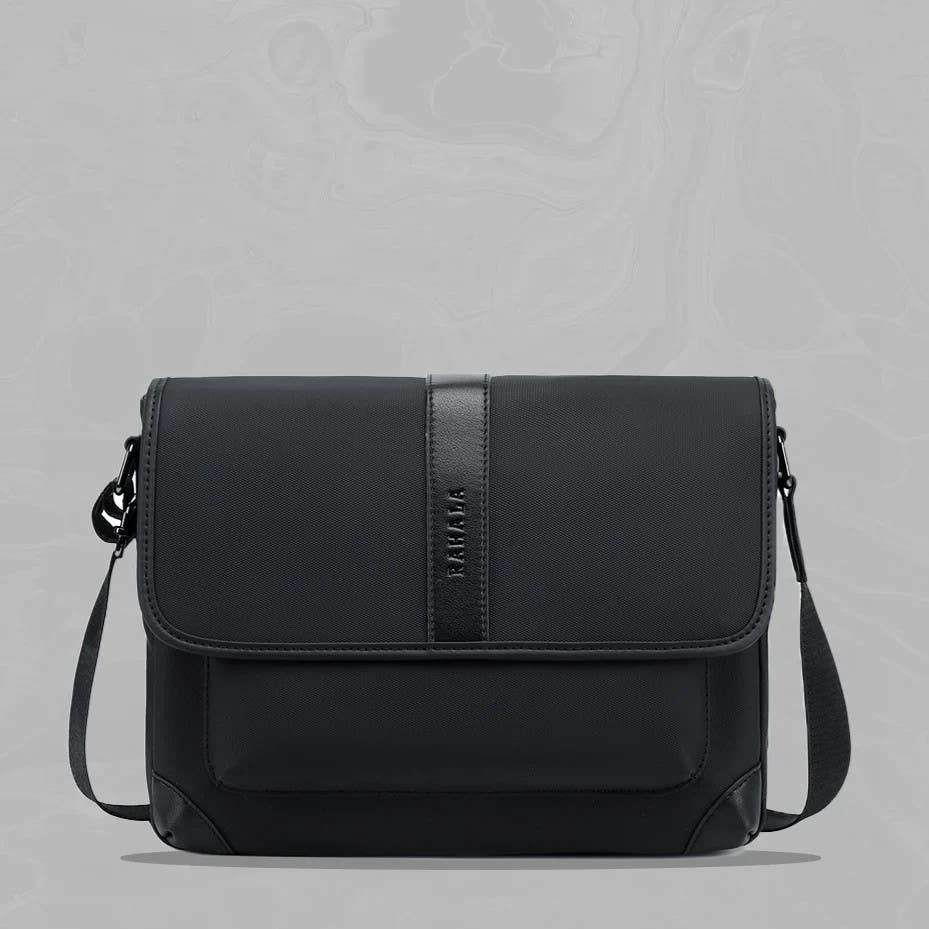 RAHALA Men's Multi-Functional Black Leather Crossbody Bag