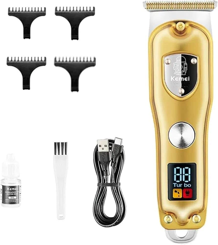 Kemei Professional Rechargeable Hair Clipper for Men - Gold Ceramic Blades