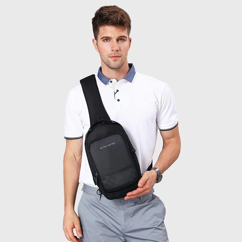 Arctic Hunter Men's Multi-Functional Waterproof Crossbody Bag - Black