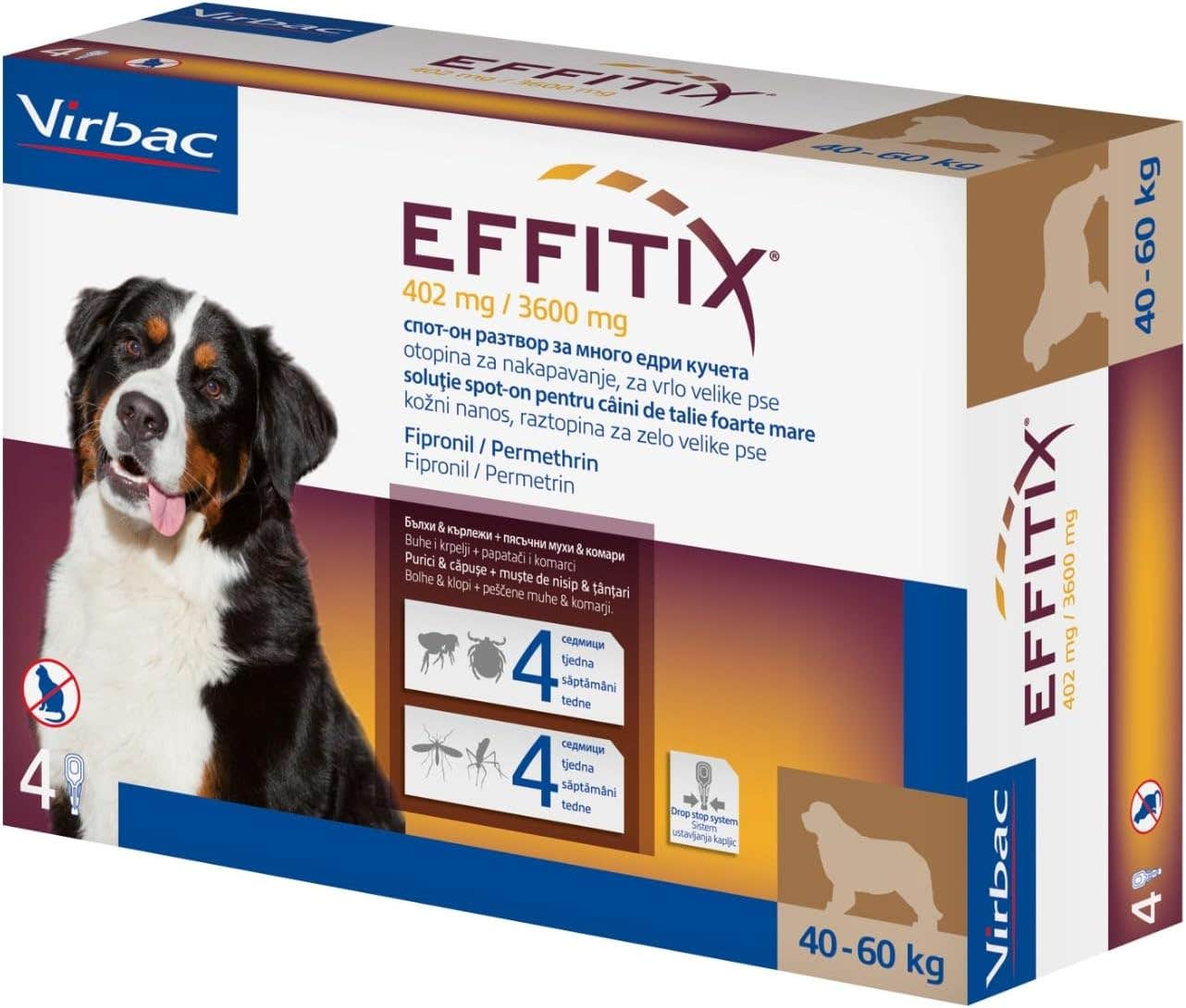 VIRBAC | Effitix Spot On solution For Medium Dog To control infestations of ticks, fleas, mosquitoes and sandflies (40-60 kg) | 1 Doses