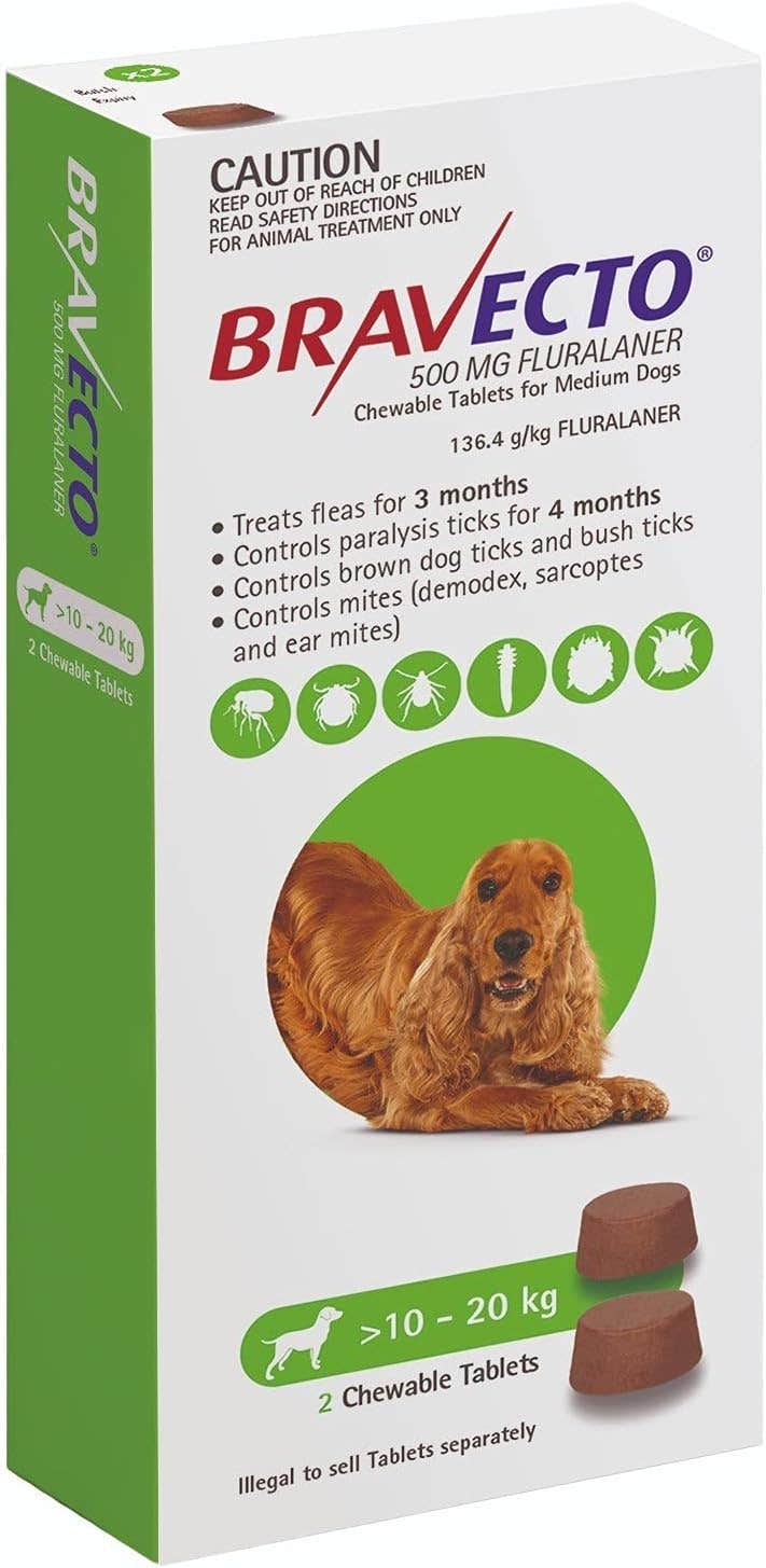Bravecto 500mg Chewable Tablets for Dogs 10-20kg