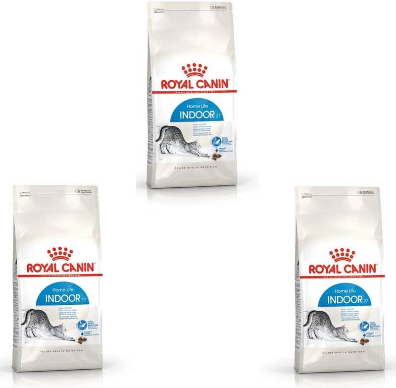 ROYAL CANIN Indoor 27 | Pack of 3 | 3 x 400 g | Dry Food for Domestic Cats up to 7 Years | With Adapted Energy Content | To Support and Promote Digestion