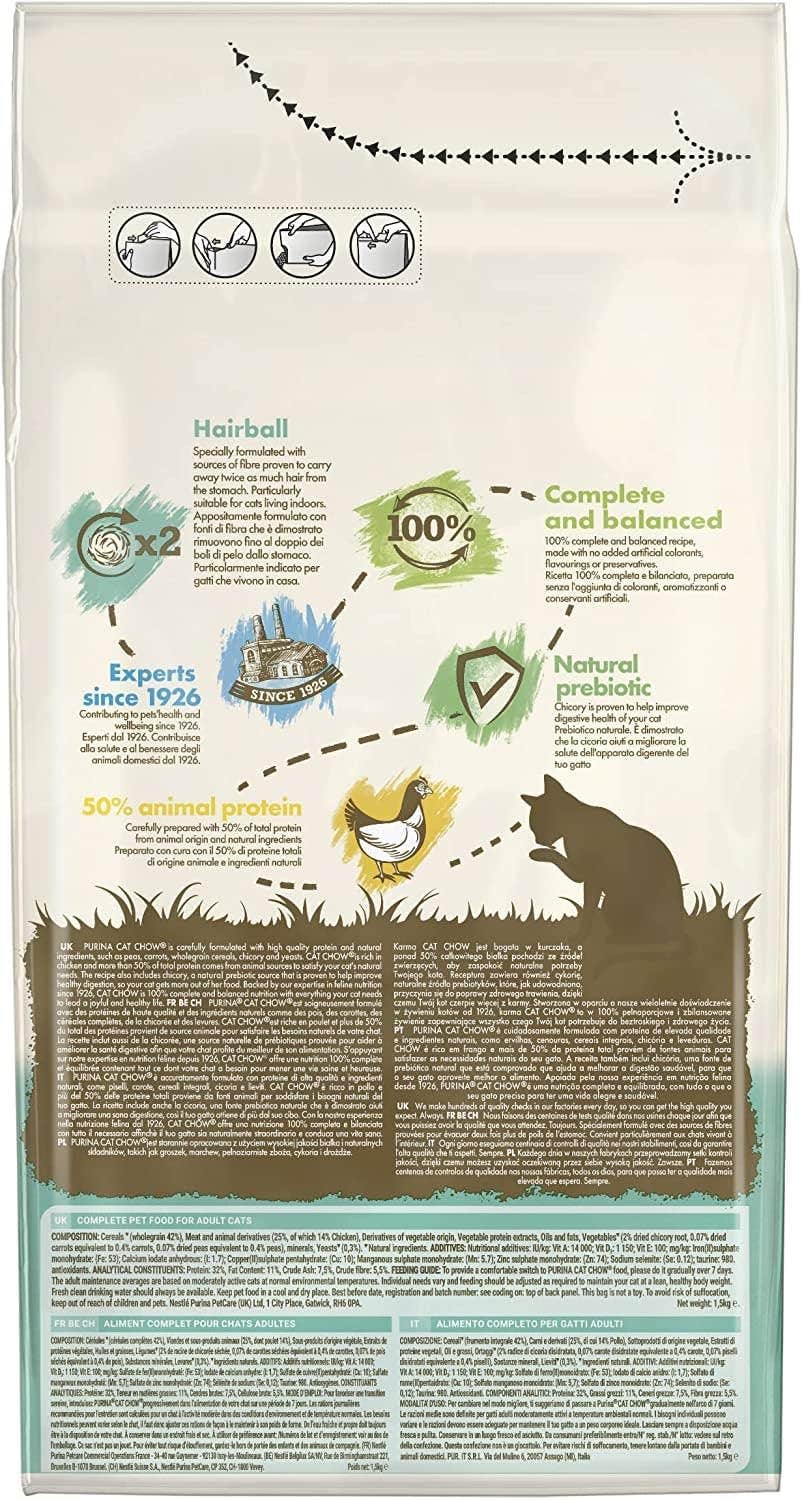 Purina Cat Chow Hairball Control Chicken Cat Food 1.5Kg
