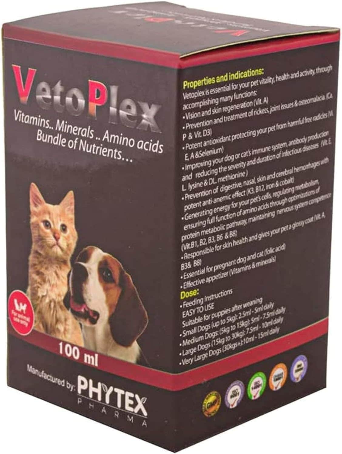 Veto Plex vitamins,minrals,Amino Acids Bundle of Nutrients 100ml for Dog and Cat