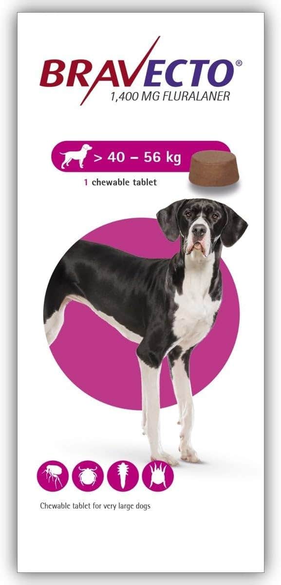 Bravecto Tick Flea Chewable Tablet for Very Large Dogs 40-56kg, 3-Month Protection